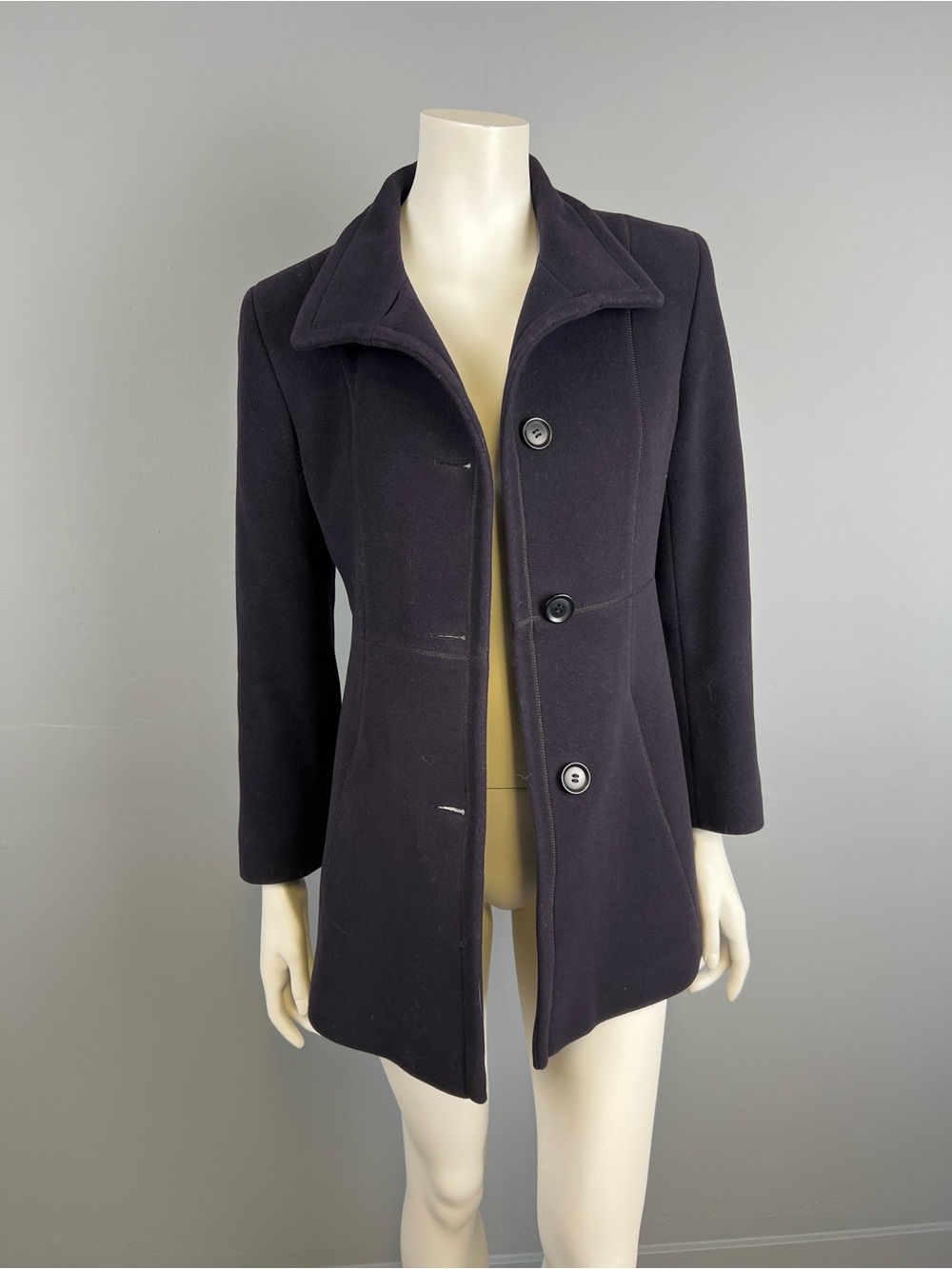 Vintage Mallia Women's Virgin Wool and Cashmere Navy Wool-Blend Coat